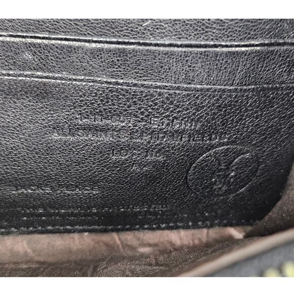 ALL SAINTS DARK BROWN ZIP-AROUND LEATHER WALLET ZIPPER 8" x 4" BRASS LOCK CHARM - Picture 7 of 12